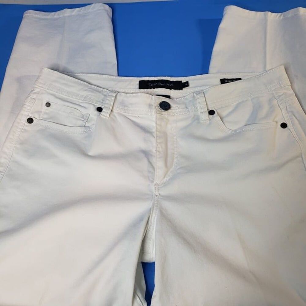 Calvin Klein Jeans Cropped Mid Rise White Denim Pants L 12 10 Womens Ankle
